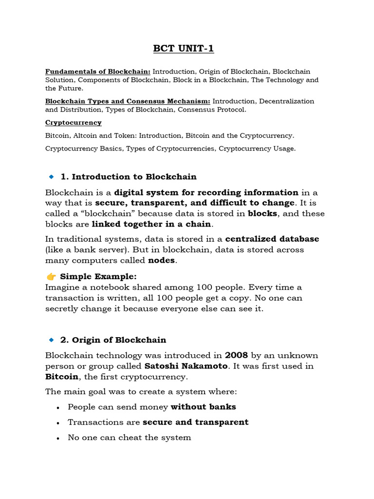 BCT Unit 1 | PDF | Cryptocurrency | Bitcoin