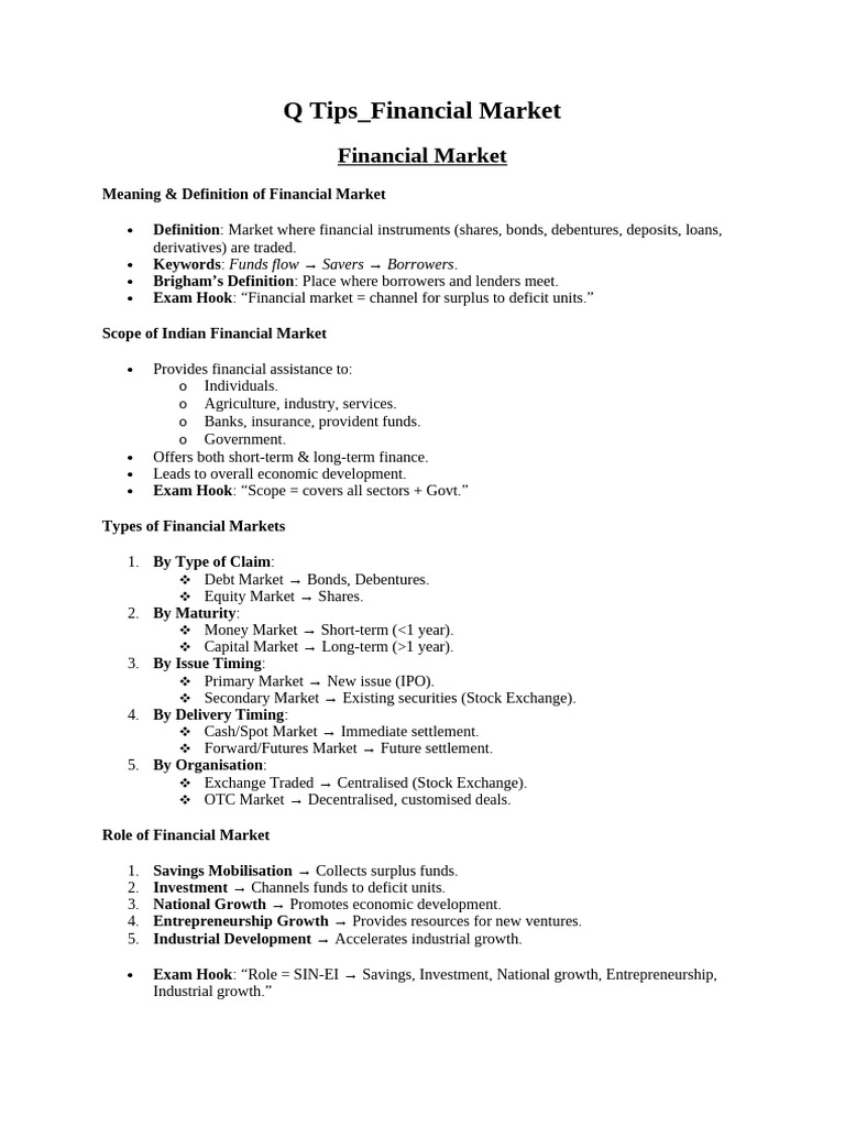 Q Tips_ Financial Markets | PDF | Financial Markets | Securities (Finance)