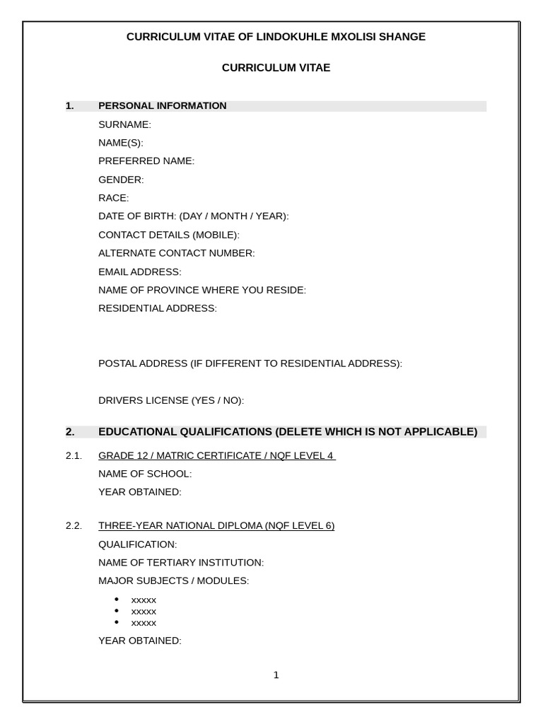 DCoG HR Standard CV Template | PDF | Academic Degree | Diploma