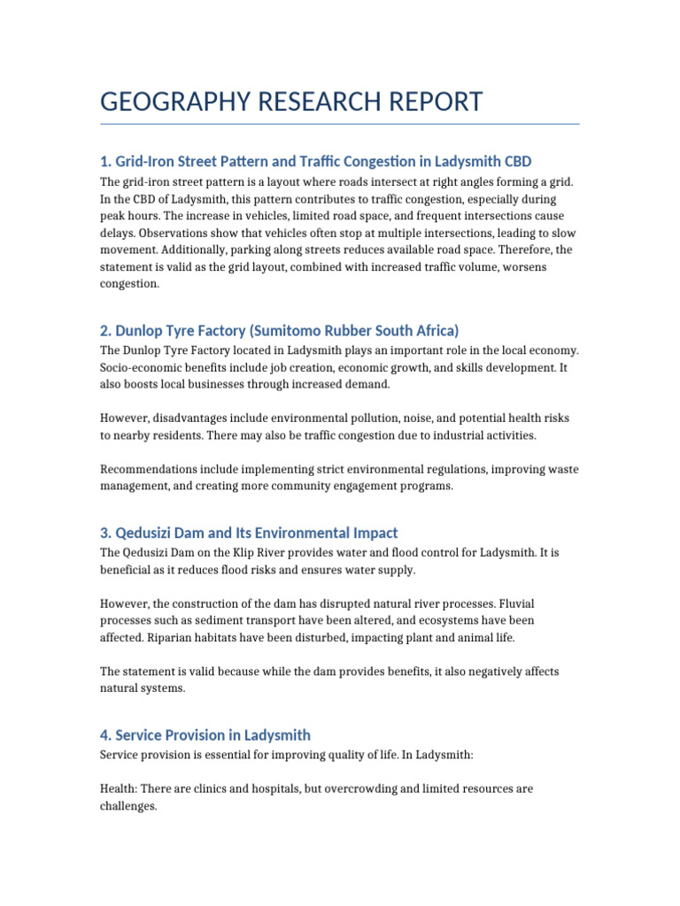 Geography Research Report | PDF | River | Traffic Congestion
