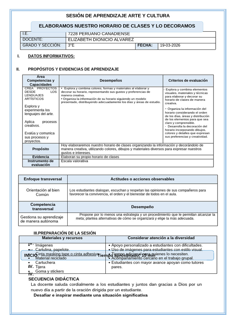 3° SES AYC VIER 20 ELABORAMOS NUESTRO HORARIO | PDF | Evaluación ...