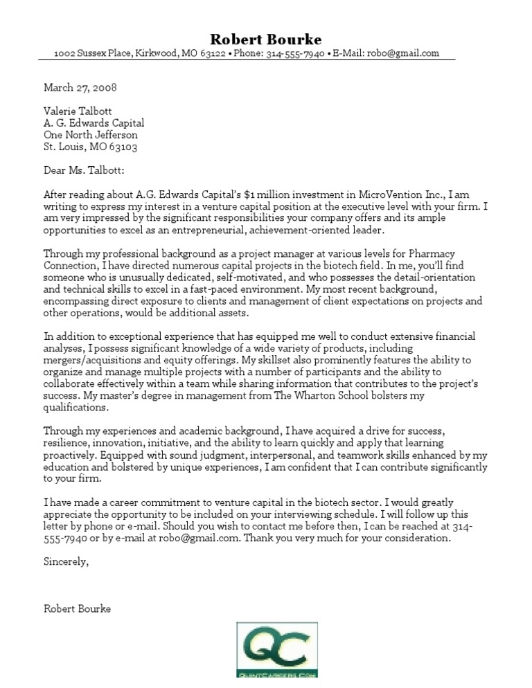 Sample Venture Capital Cover Letter PDF Venture Capital Corporate 