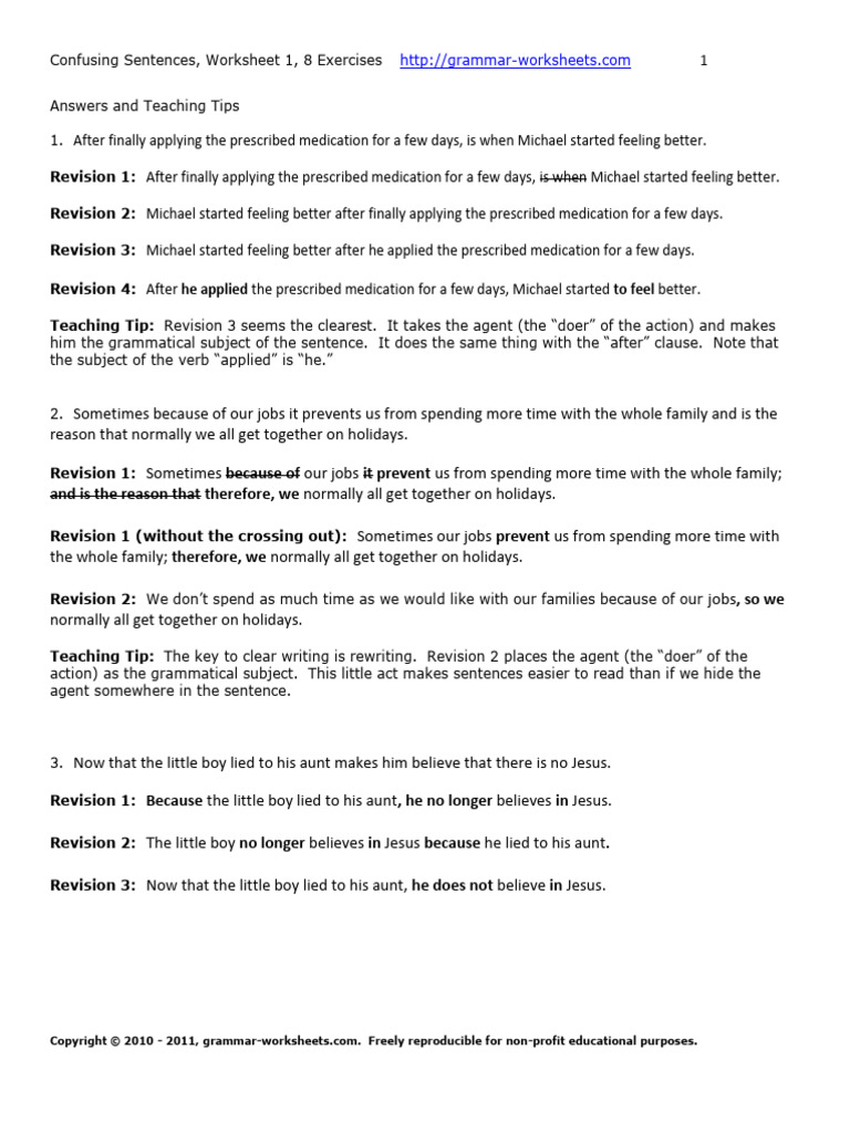 Lesson.confusing.sentences.wk1.Answers.tips | PDF | Grammar | Syntax