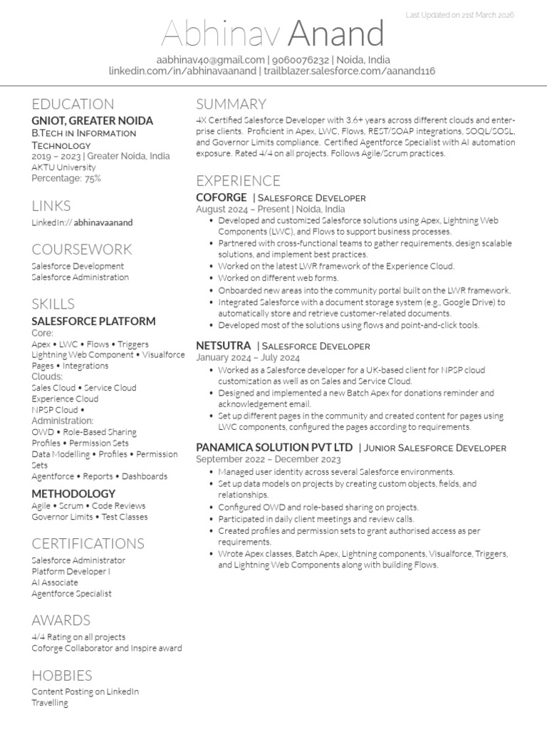 Abhinav SF 3.5y Resume | PDF | Cloud Computing | Information Science