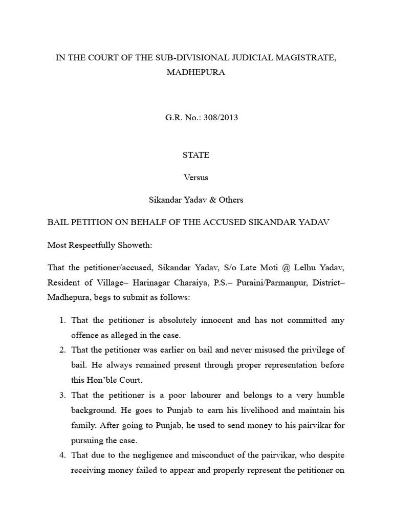 Bail Application | PDF | Bail | Crimes