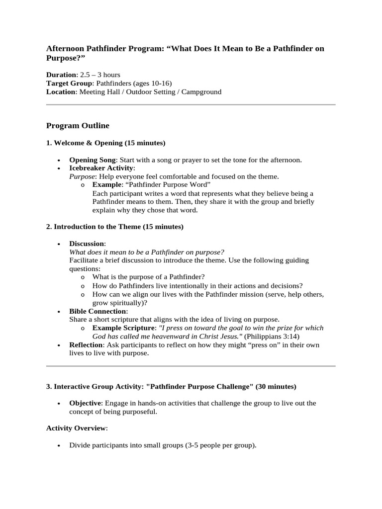 Afternoon Pathfinder Program | PDF | Prayer