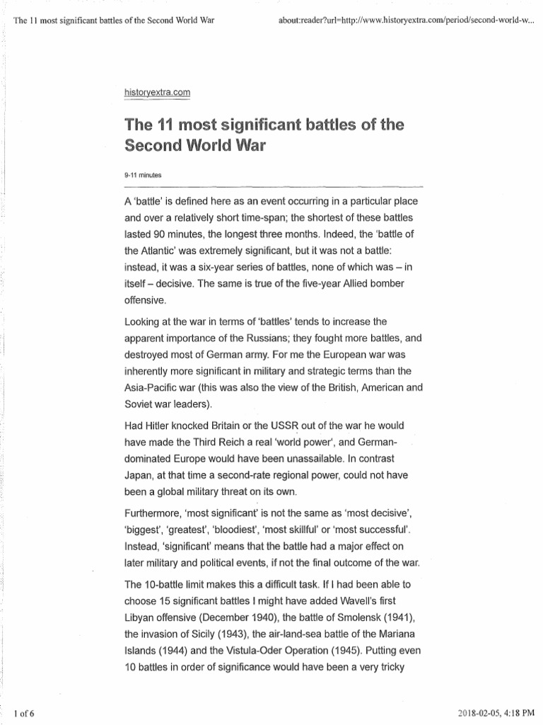 Battles Most Significant Battles of World War II Highlighted | PDF ...