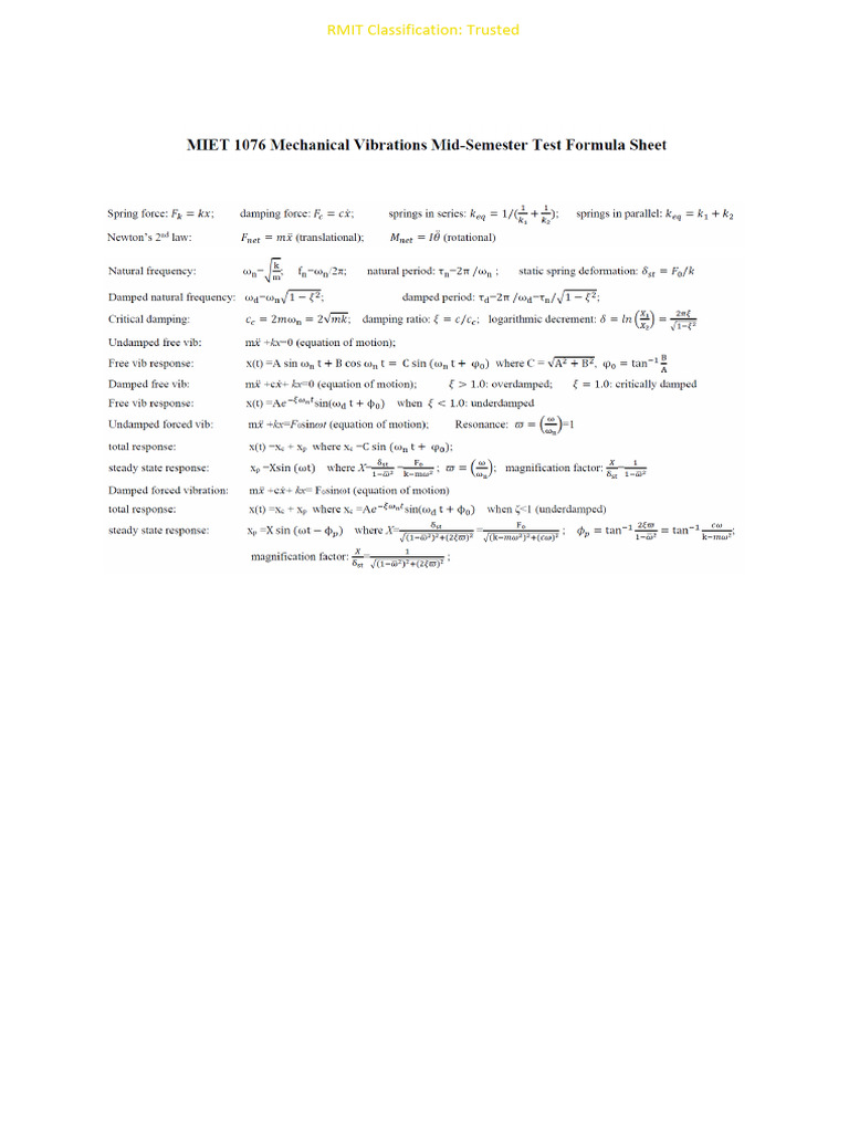 Mid-Semester Test Formula Sheet-1.Doc (1) | PDF