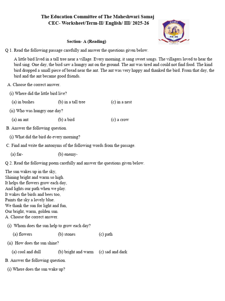 Class 3 English | PDF | Syntax | Grammar