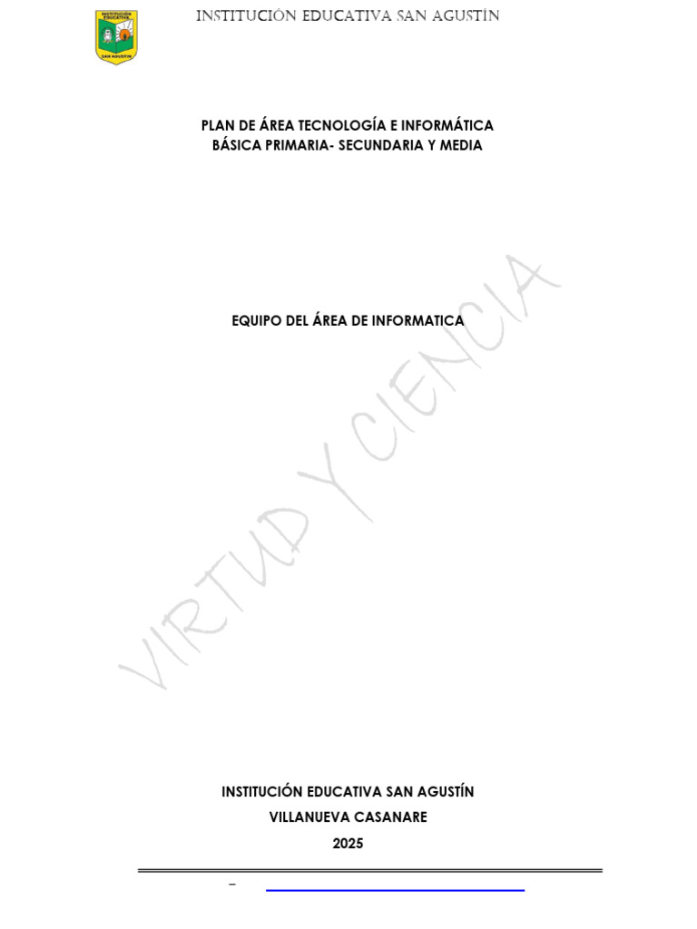 6.Plan de Area Tecnología e Informática 2025 | PDF | Plan de estudios ...
