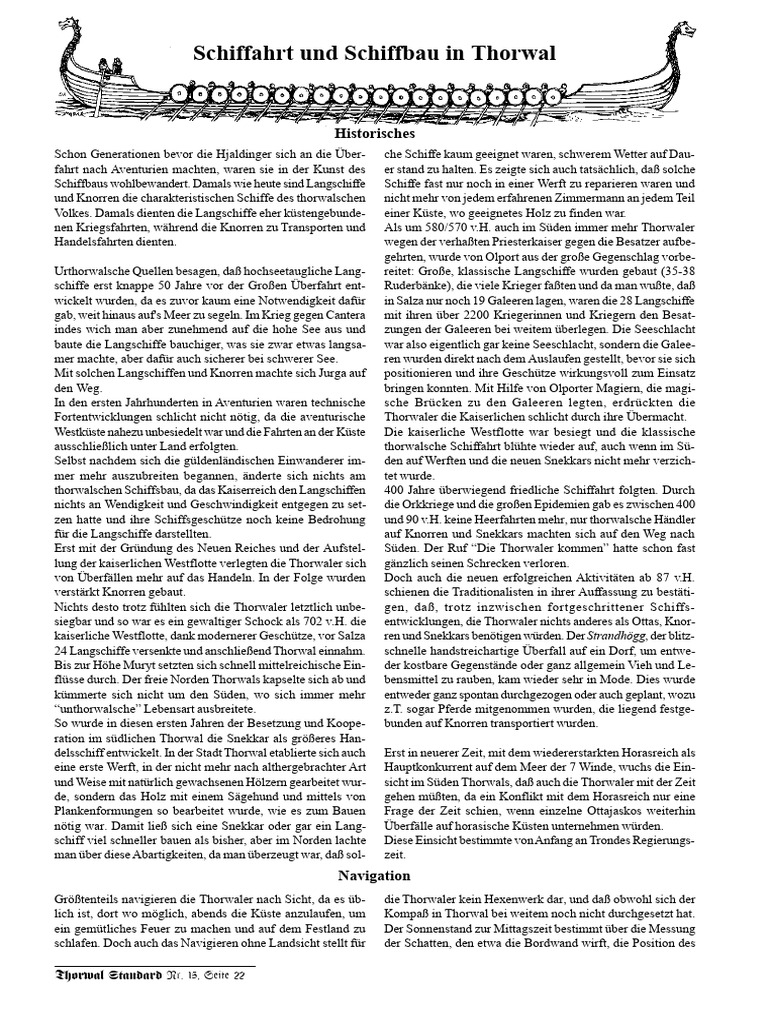 DSA - Spielhilfe - Schifffahrt in Thorwal | PDF
