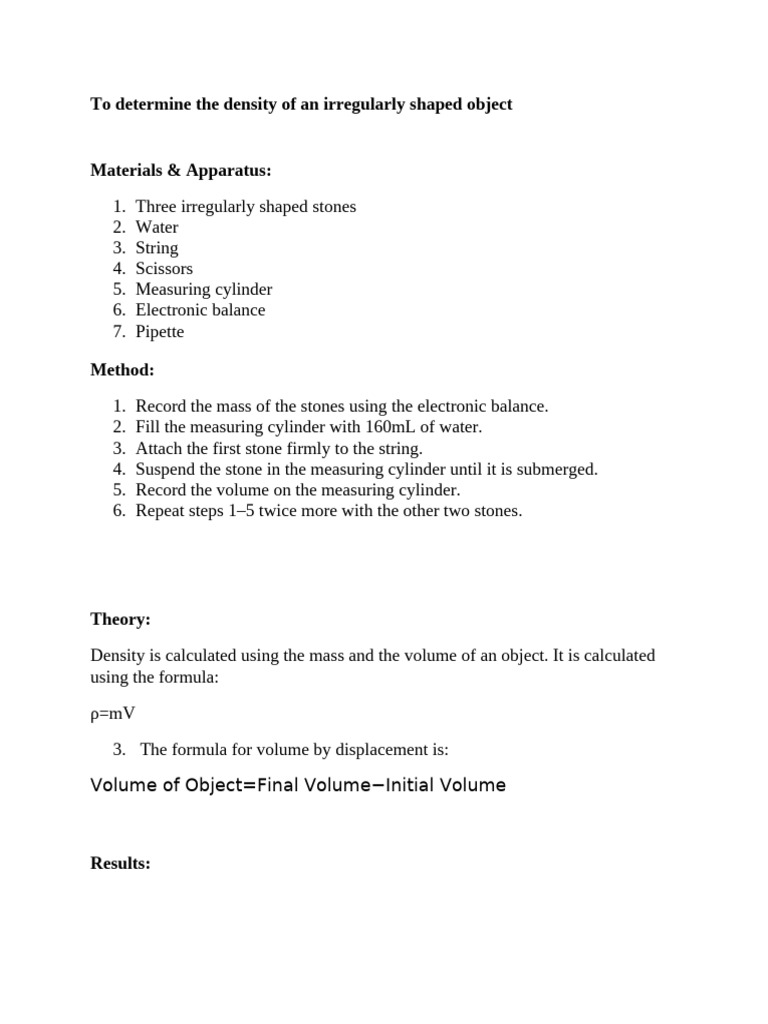 To Determine the Density of an Irregularly Shaped Object | PDF