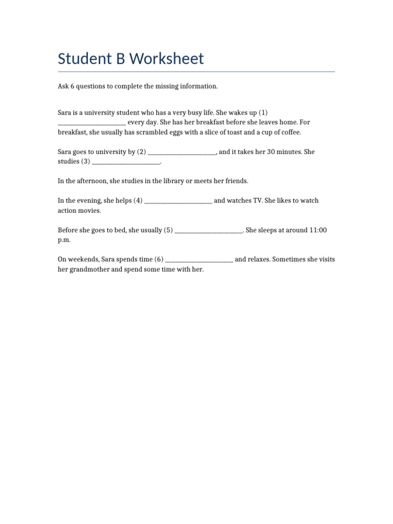 Student B Worksheet | PDF