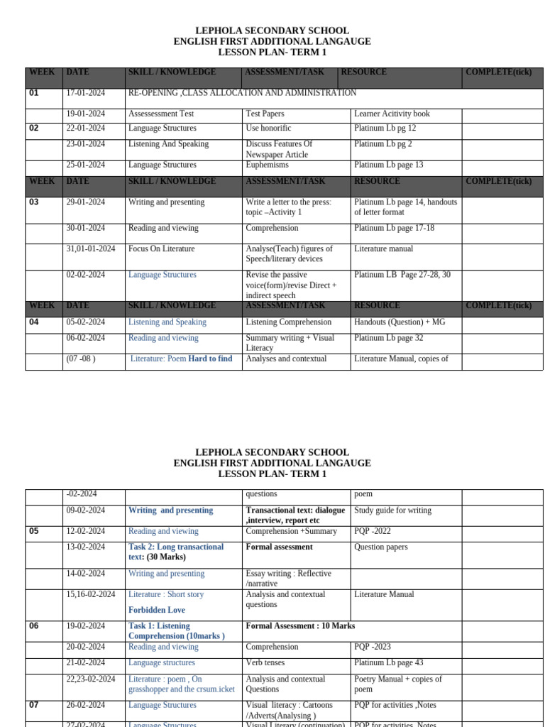 Grade 12 2024 Lesson Plan | PDF | Reading Comprehension | Lesson Plan