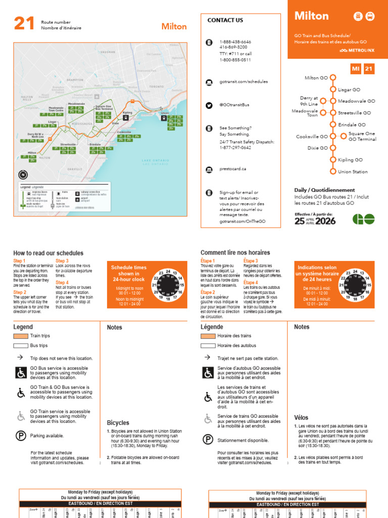 TABLE21 Milton GO Bus Train Schedule | PDF | Transport | Transport public