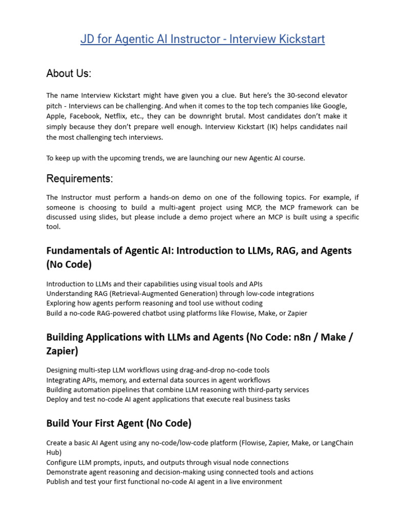JD - Agentic AI (No Code) | PDF | Artificial Intelligence ...