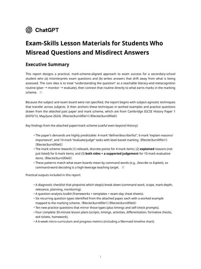 Exam-Skills Lesson Materials for Students Who Misread Questions and ...