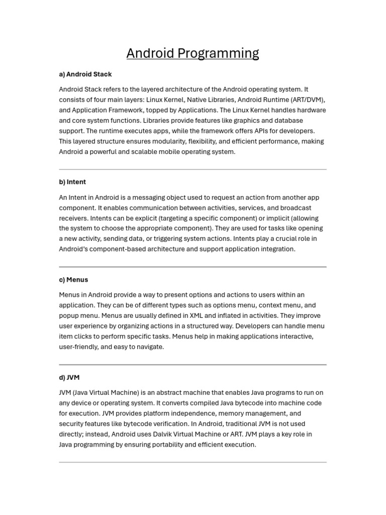 Android Ans | PDF | Android (Operating System) | Java Virtual Machine