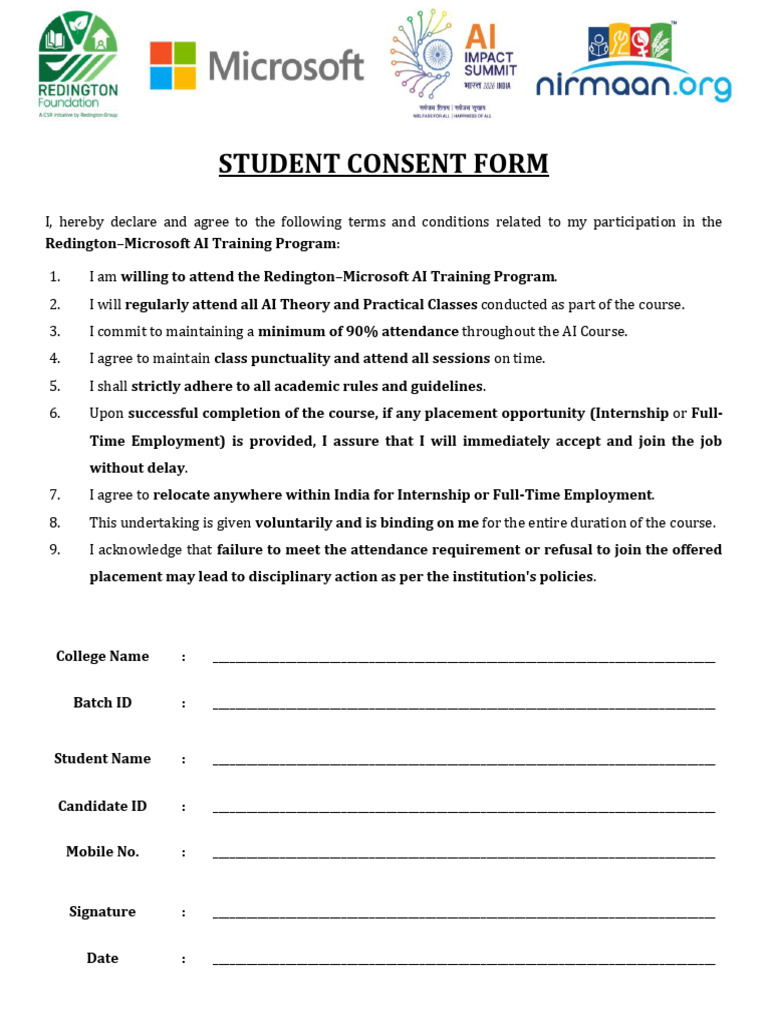 Student Consent Form - AI Training | PDF