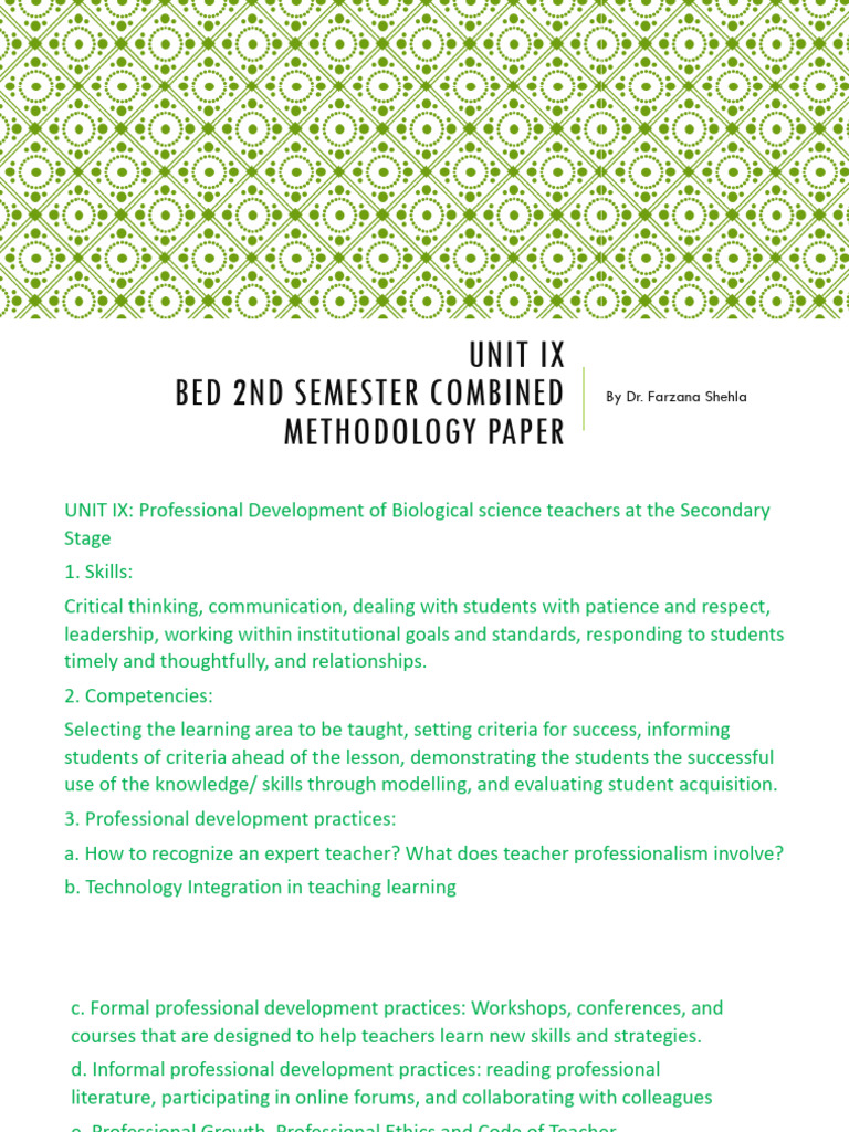 Unit IX Ppt BEd II Sem | PDF | Teachers | Science Education