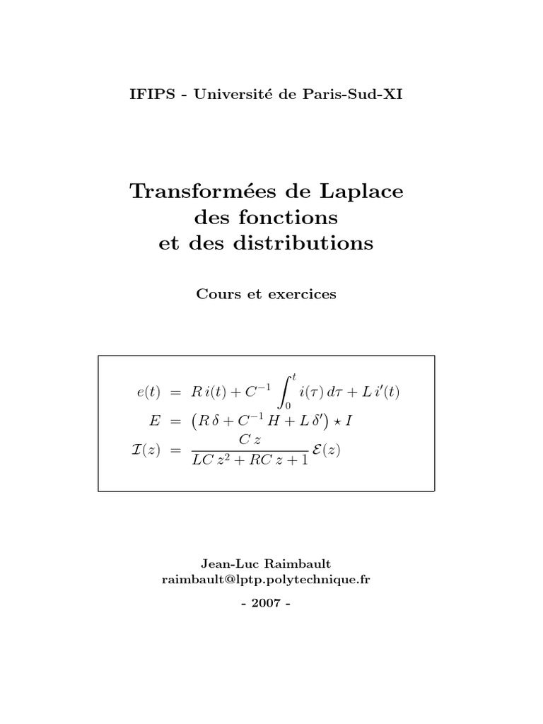 Cours TransformeesLaplaceFonctionsDistribution 37p | PDF ...