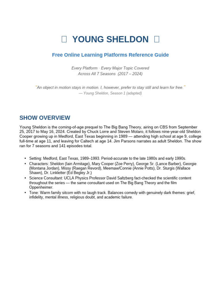Young Sheldon Free Learning Platforms | PDF | Mathematics | Physics