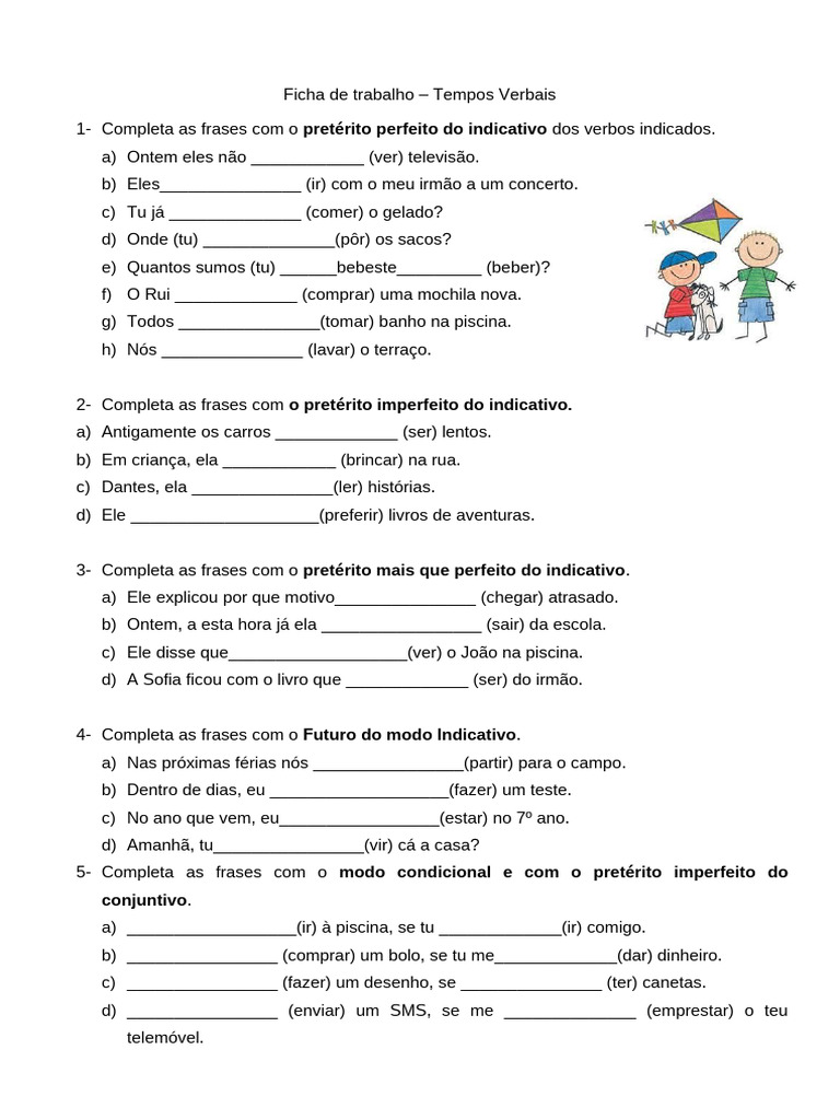 Ficha de Trabalho Sobre Verbos | PDF | Morfologia linguística | Sintaxe