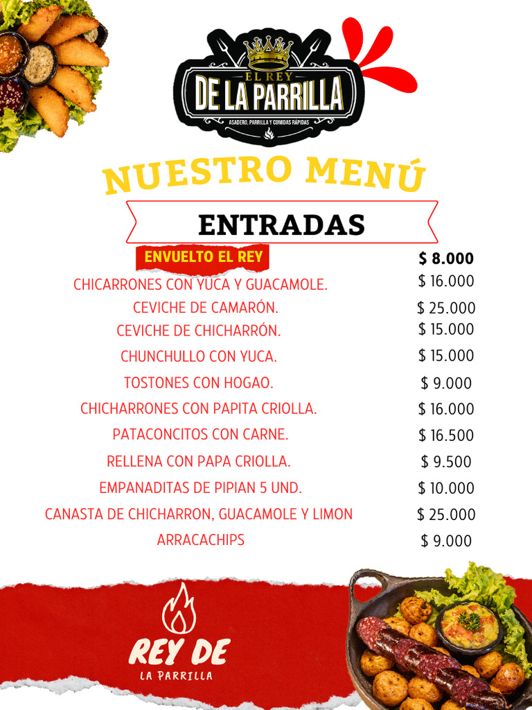 Menu El Rey de La Parrilla | PDF | Alimentos | Cocina latinoamericana
