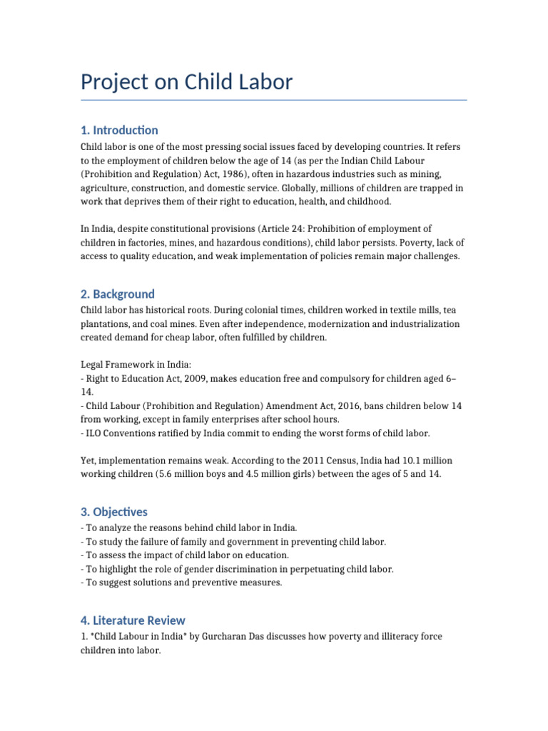Child Labor Detailed Project | PDF | Child Labour | Labour Economics