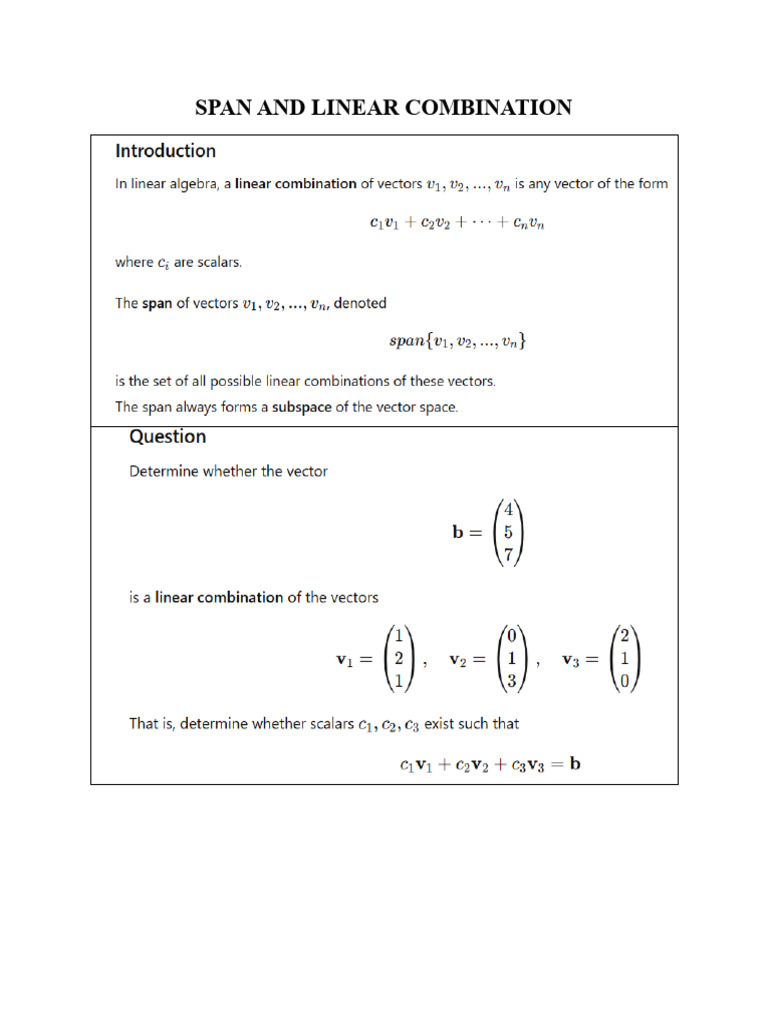 Span and Linear Combination | PDF