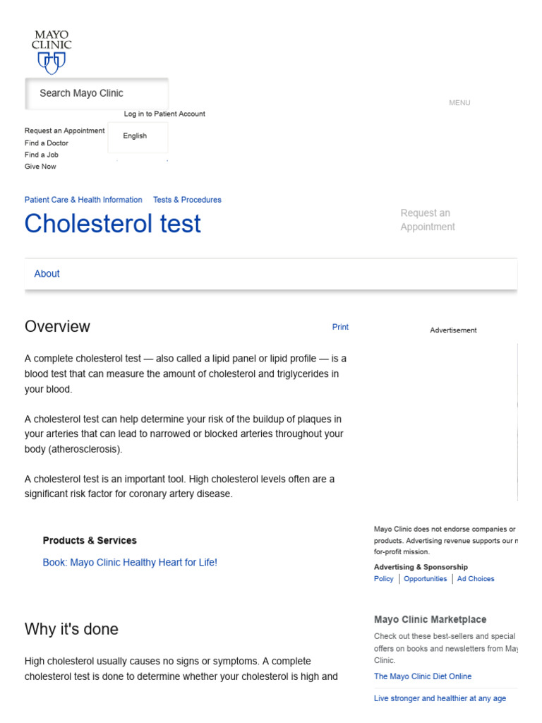 Cholesterol test - Mayo Clinic | PDF | Cholesterol | Low Density ...