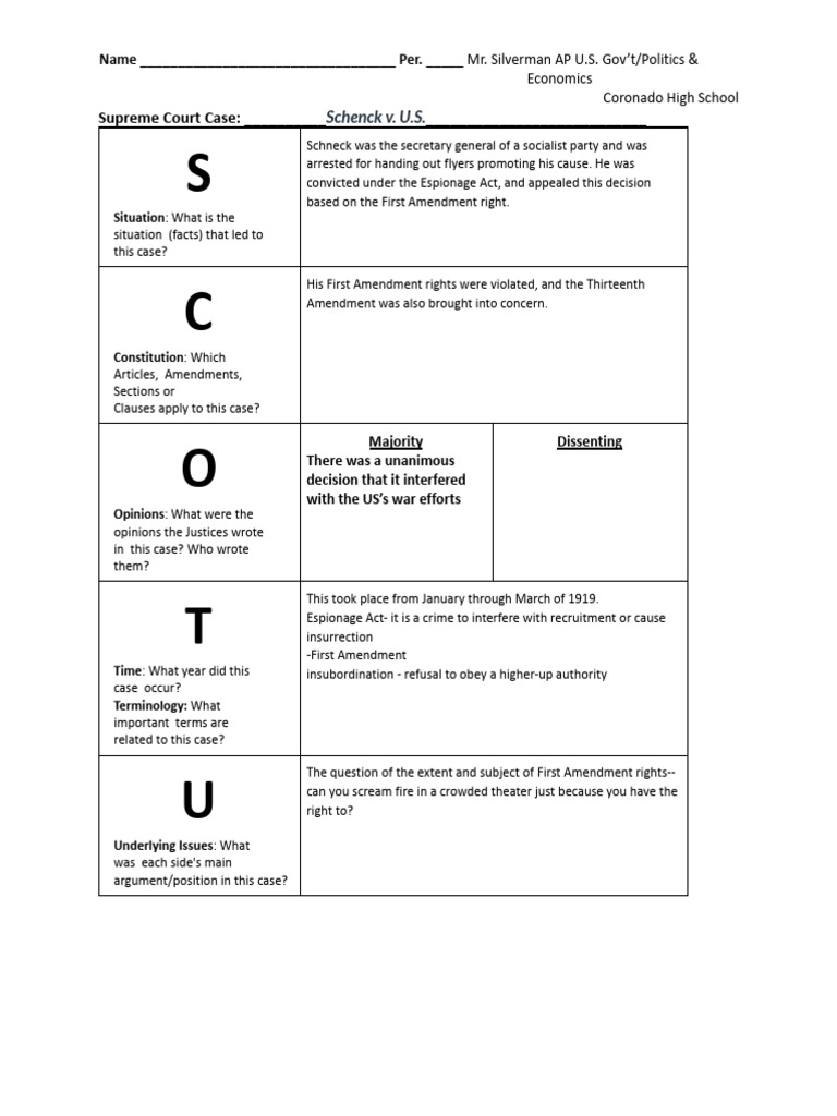 Supreme Court Case 'S.C.O.TU.S.' fill-in chart-1 (1) | PDF
