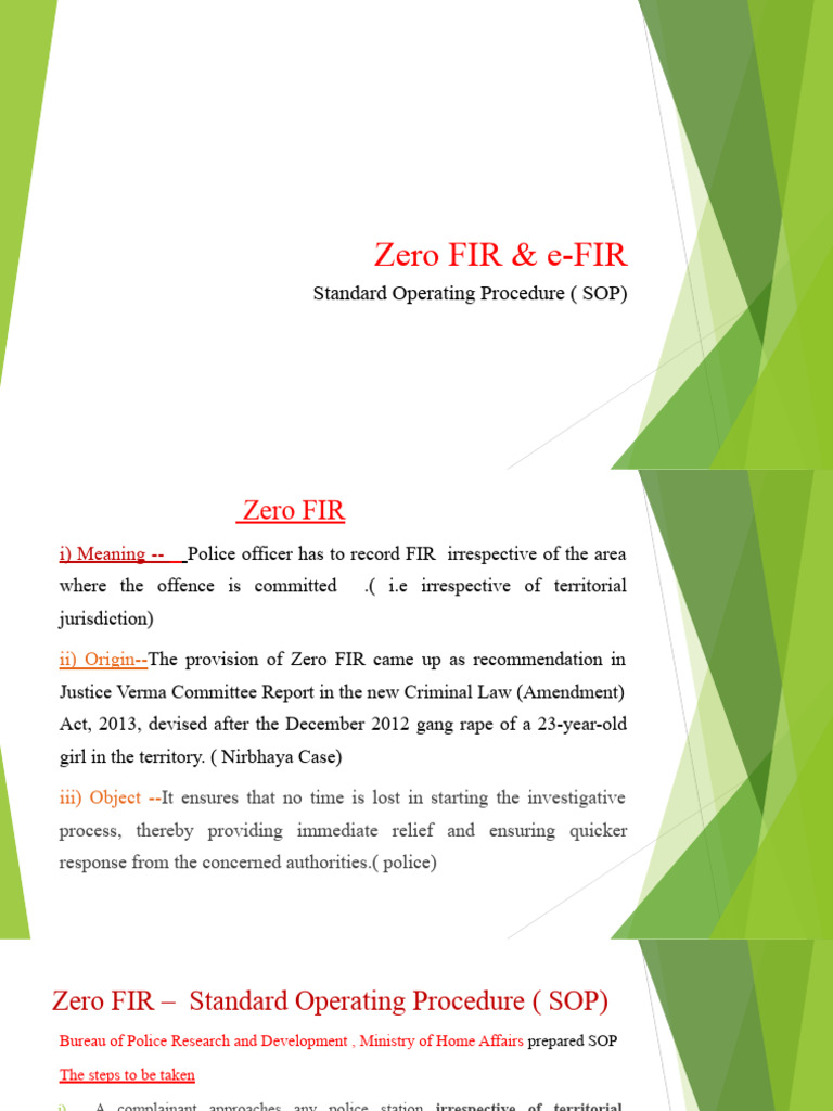 Zero FIR and E-FIR.pptx | PDF | Police | Crimes