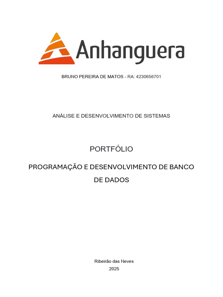 Portfólio Programação e Desenvolvimento de Banco de Dados | PDF | SQL ...