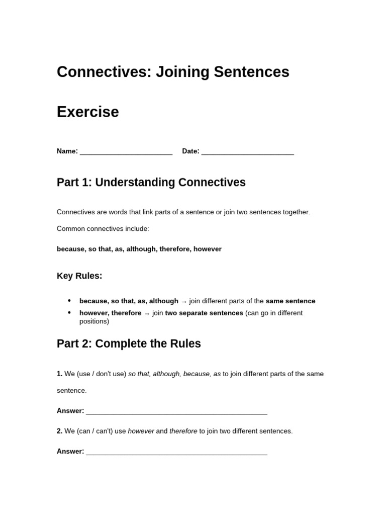 Connectives_ Joining Sentences Exercise | PDF | Chess Theory | Chess