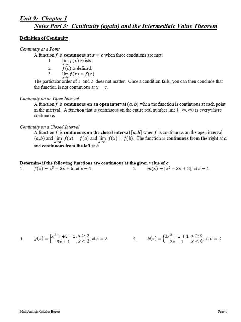 Unit 10 Notes Part 3 | PDF | Continuous Function | Function (Mathematics)