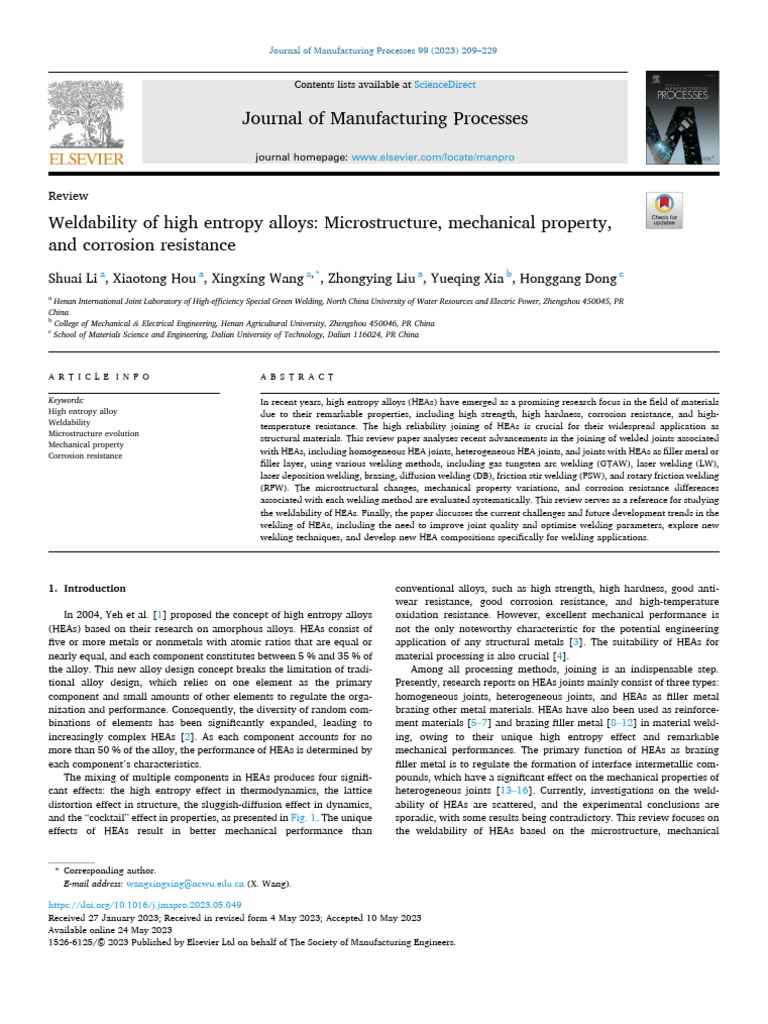 Weldability of High Entropy Alloys Microstructure, Mechanical Property ...