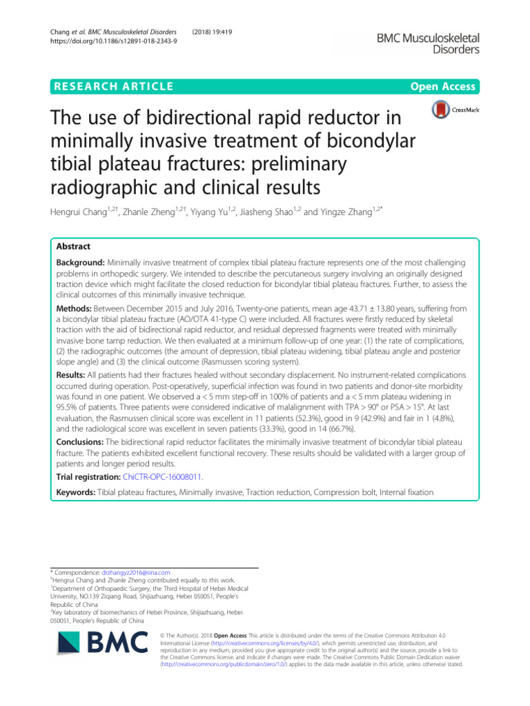 The use of bidirectional rapid reductor in minimally invasive treatment ...