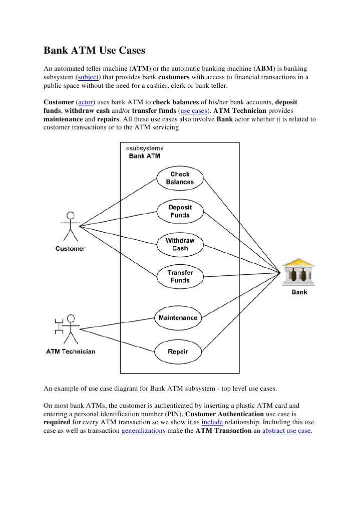 Bank Atm Use Cases Automated Teller Machine Use Case