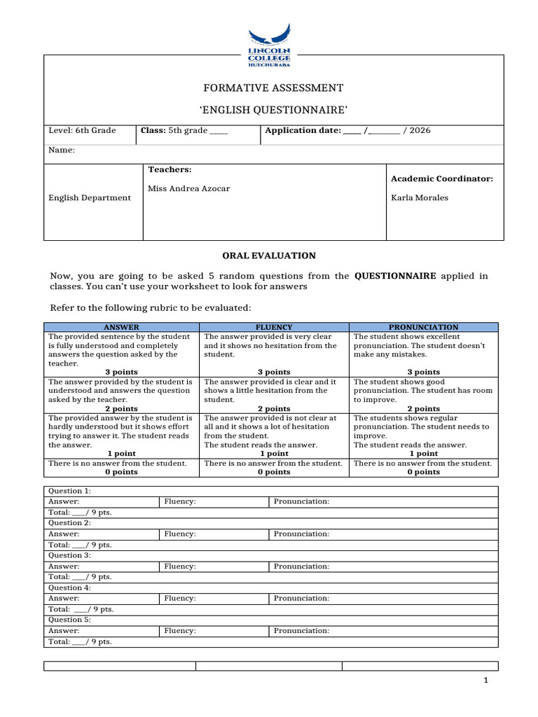 Rubric Speaking Assessment 5TH 2026 | PDF | Human Communication