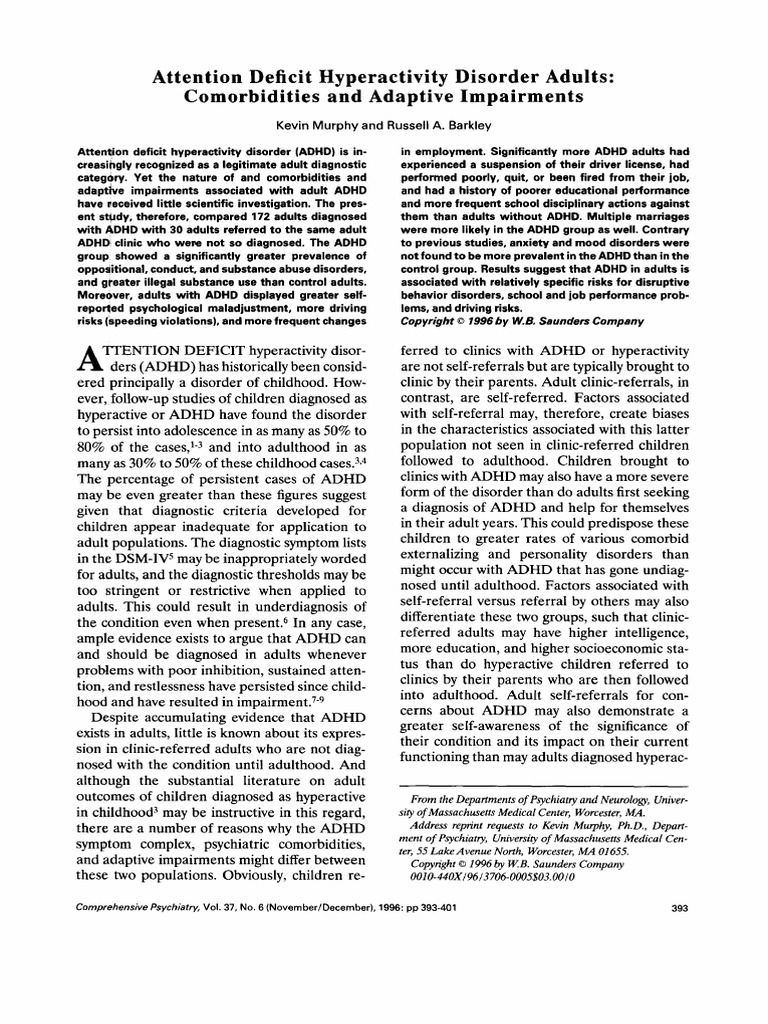 Murphy and Barkley 1996 | PDF | Attention Deficit Hyperactivity ...