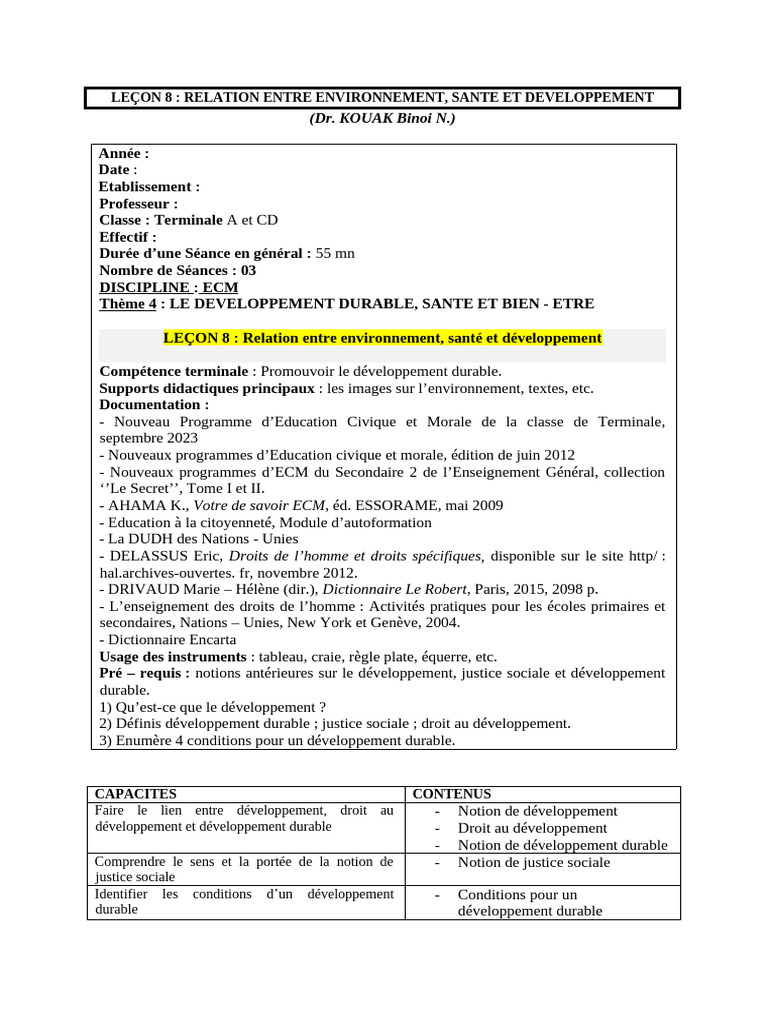 Leçon 8 Ecm Tle Apc 25-26 Relue Ok | PDF | Développement durable ...