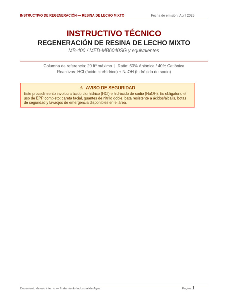 Instructivo_Regeneracion_Resina_Lecho_Mixto | PDF | Hidróxido de sodio ...