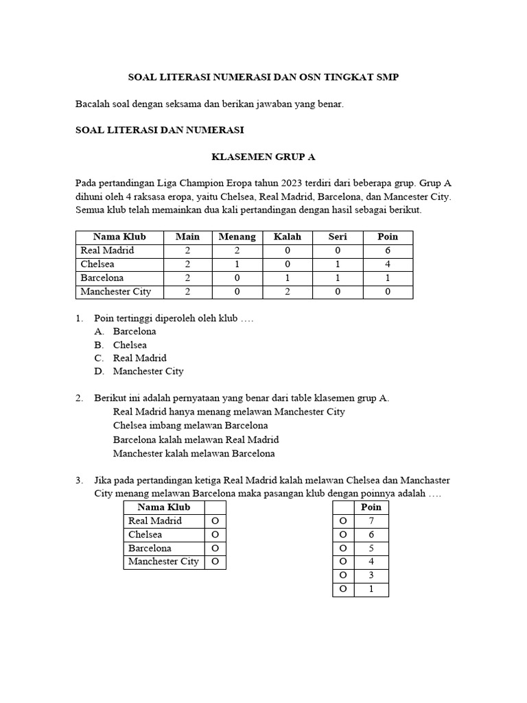 Soal Litnum Dan Osn Smp | PDF