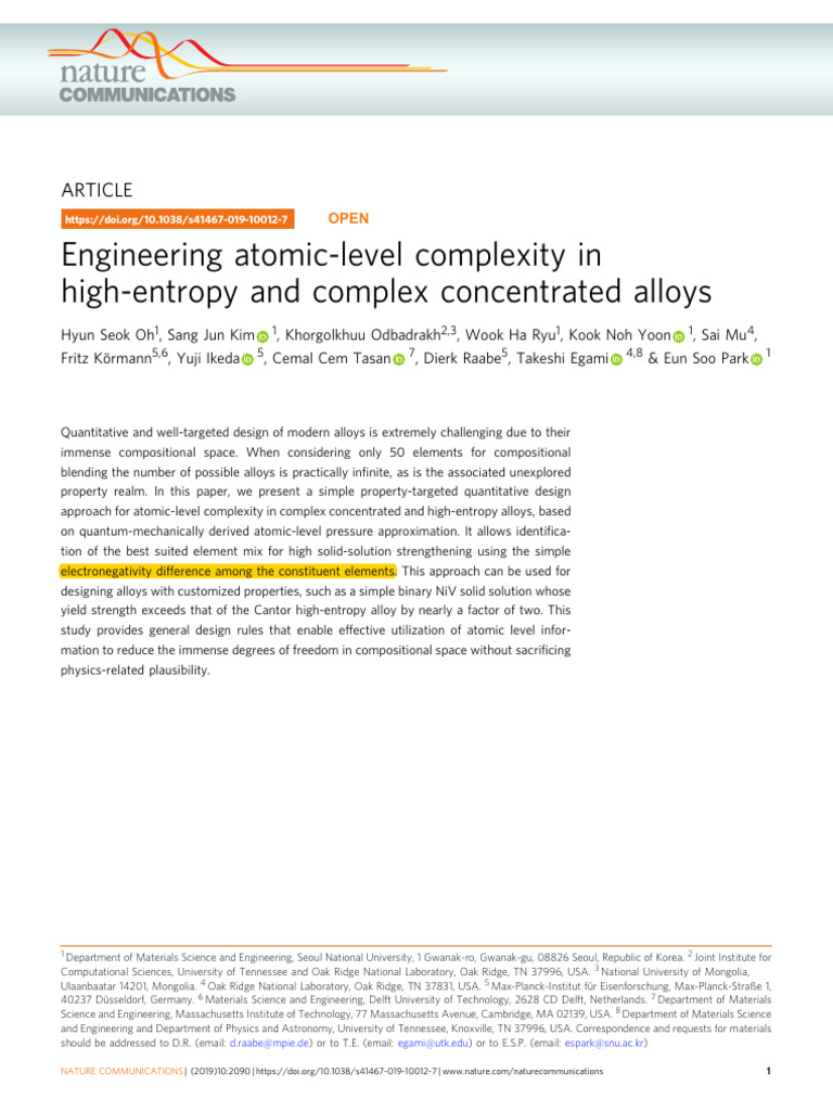 Engineering Atomic-level Complexity in High-Entropy and Complex ...