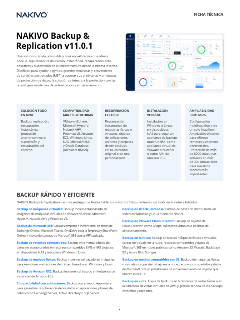 Nakivo Backup Replication Datasheet ES | PDF | V Mware | Computación en ...