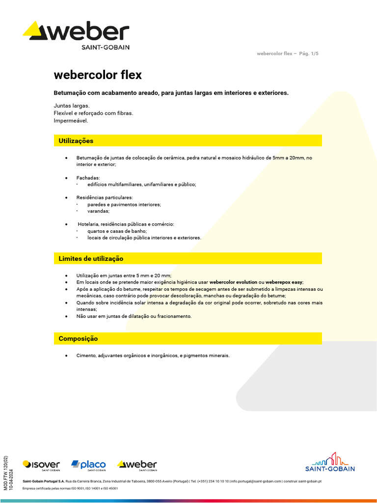 Ficha_Tecnica_webercolor_flex | PDF | Argamassa (alvenaria) | Sol