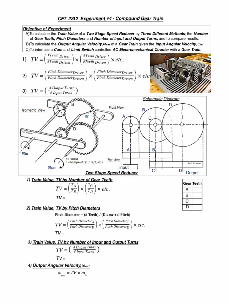 CET2312L Experiment #4 - Compound Gear Train (1) | PDF | Gear | Motion ...