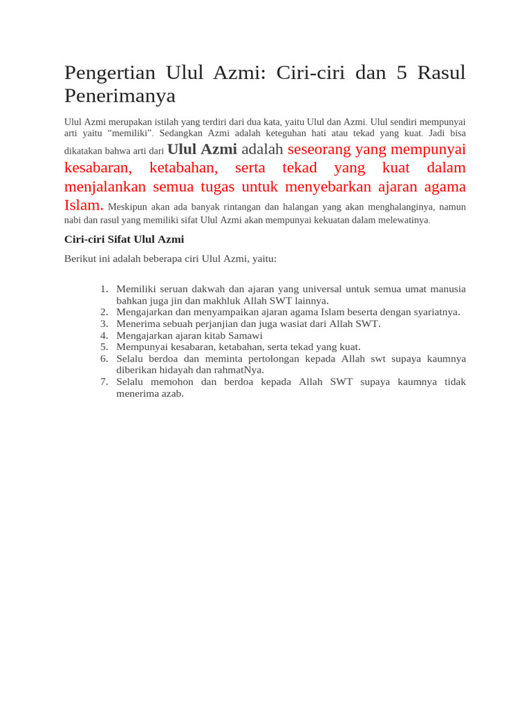 Pengertian Ulul Azmi Ramadhan 2025 | PDF