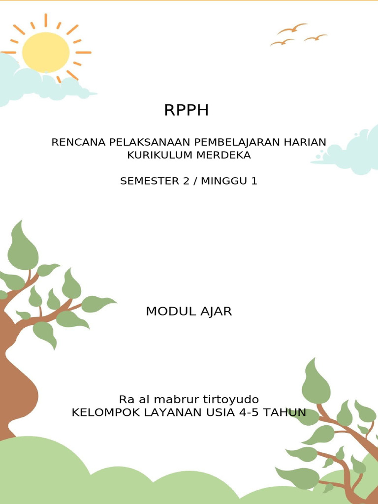 Modul Ajar RPPH TK a 4 5 Kurmer Smt2 Minggu 01 | PDF